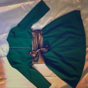 Emerald dress with multi wear bronze belt